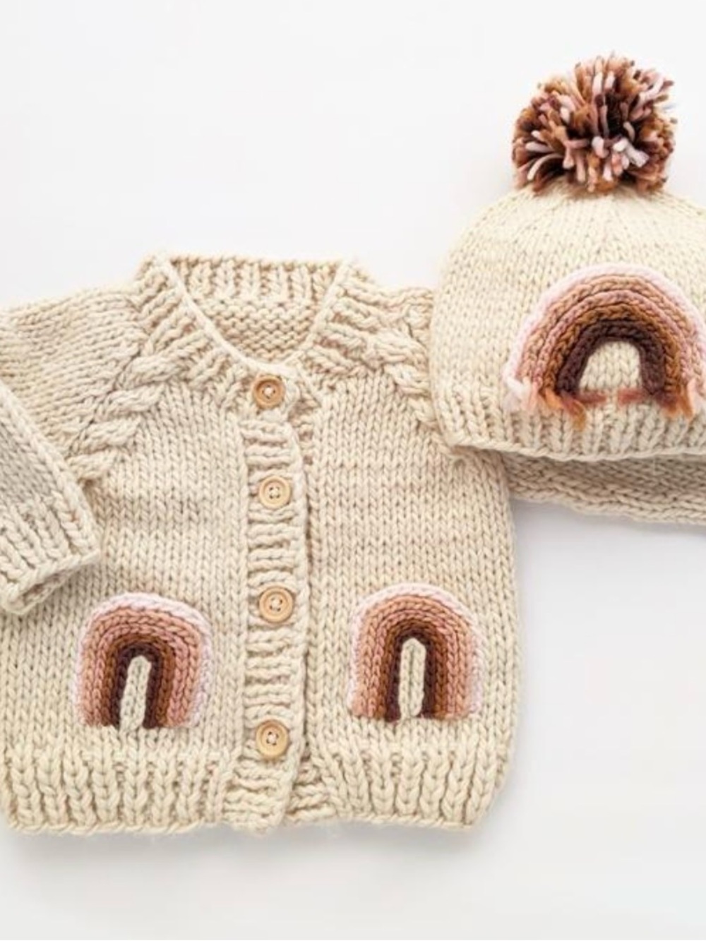 Huggalugs Rainbow Pocket Cardigan Sweater & Matching Hat